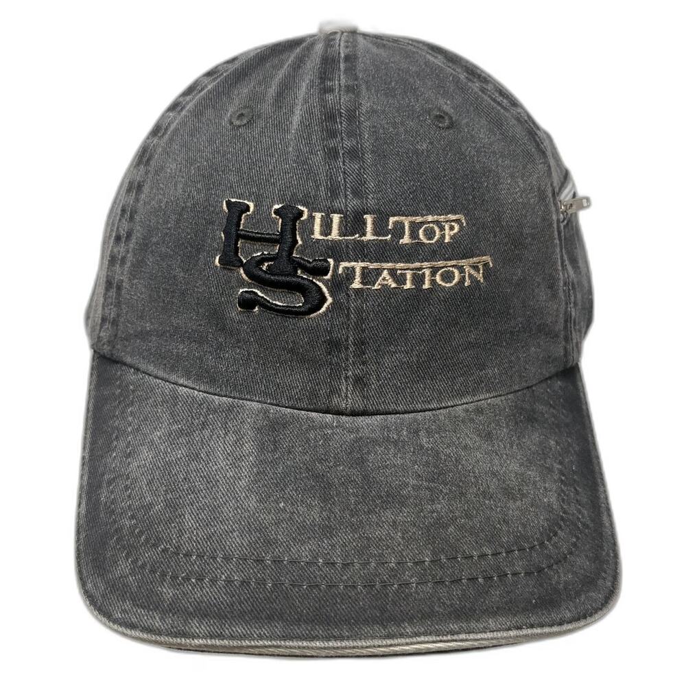 Decky Baseball Cap Gray One Size Side Zipper Pocket Hilltop Station Hat Strap